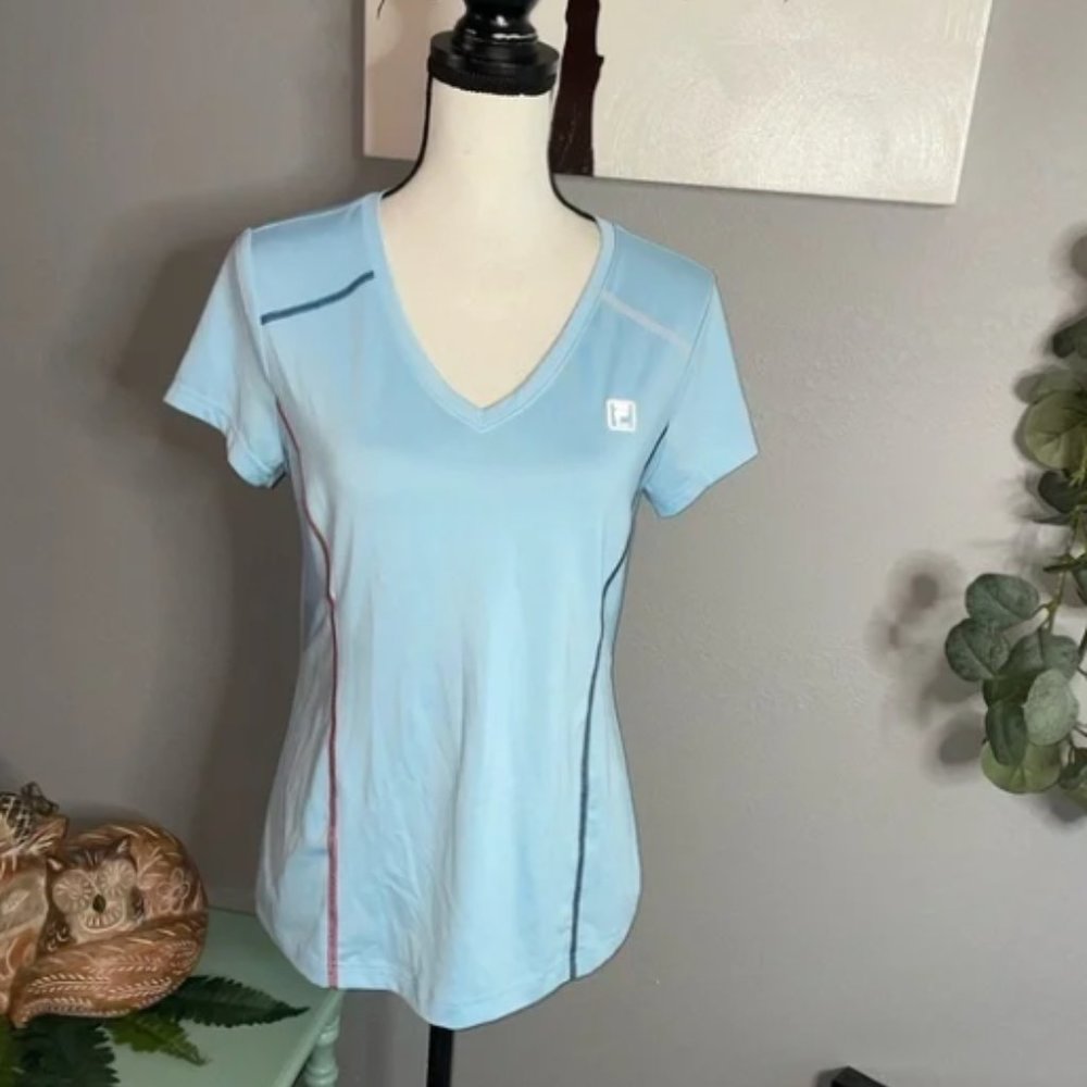 FILA Sport size Small GUC Light Blue Logo Gym Yoga Sports Workout Top